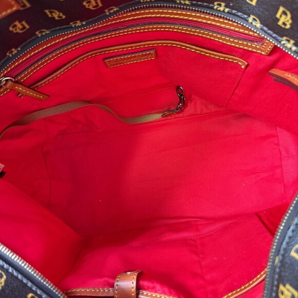 Dooney & Bourke Guetta Large Tote Bag Brown Tan Trim Leather DB Logo Monogram - Picture 5 of 15